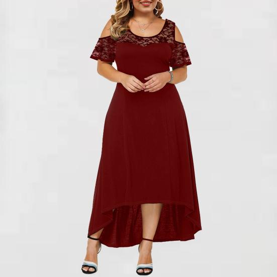 Vår Höst Dam Formell Klänning Spets Elegant Klänning Off Shoulder Plus Size Lång Sommarklänning Oregelbunden Fåll Maxiklänning Streetwear