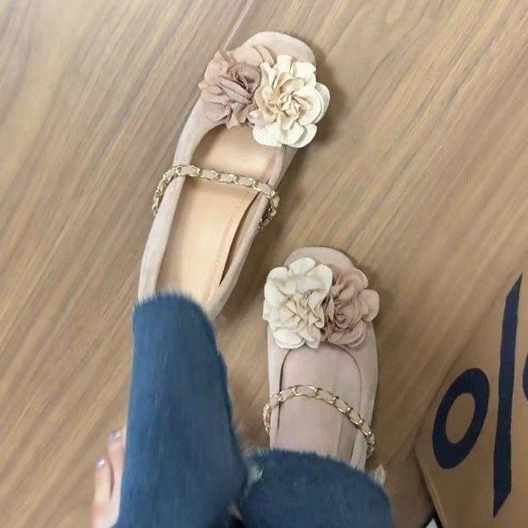 Inner heightening Chinese chain flower camellia evening breeze gentle single shoes high heels retro college style mary