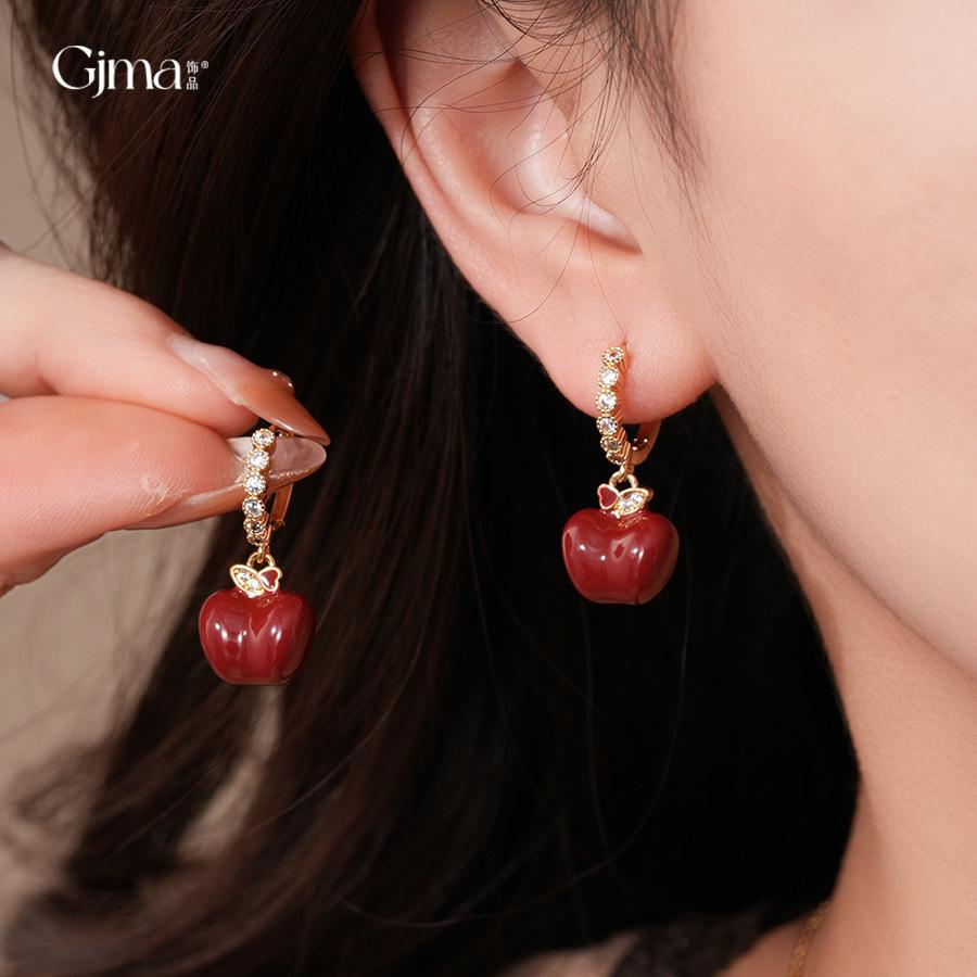 18k Real Gold Electroplated Ankara Red Oil-dripping Apple Earrings, Ear Buckles, Personalized Earrings.