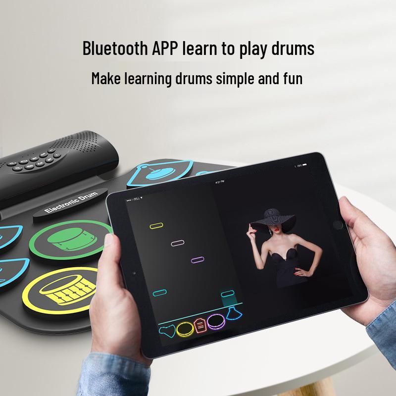 Portable Electronic Hand Roll Drum Kit for Beginners and Children - Foldable Jazz Drum Set