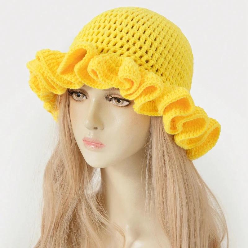 Handmade crochet ruffled wave hat for men and women, solid color knitted hat,breathable and comfortable,suitable for all seasons