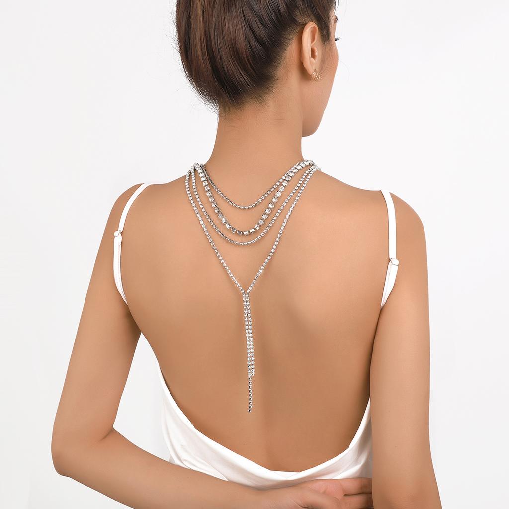 Tooxika Exaggerated Niche Fashion Rhinestone Necklace Multi-layer Light Luxury Tassel Necklace Dinner Prom Back Jewellery