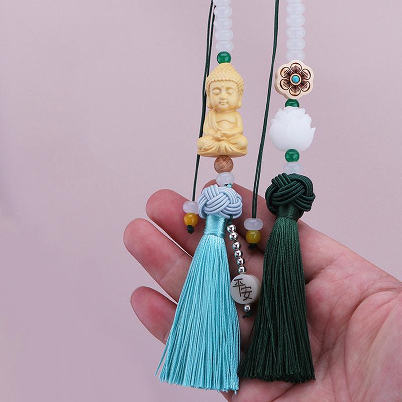 Car Huangyangmu Buddha Head White Jade Bodhi Car Pendant Fashion Car Interior Ornaments Rearview Mirror Good Luck Decoration