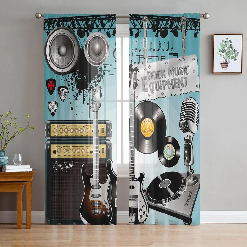 Music Symbol Black And White Art Chiffon Sheer Curtains for Living Room Bedroom Decoration Window Voiles Tulle Curtain Drapes