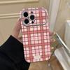 Applicable To Apple 17 Anti-drop Mobile Phone Case, Leather Pattern Large Window, Pink Brown Grid Stripe iPhone16PROMAX Soft Case 13