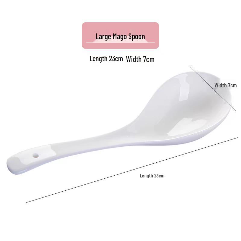 White Ceramic Long-Handle Ladle - Scratch-Resistant, Large Soup Spoon for Commercial and Household Use