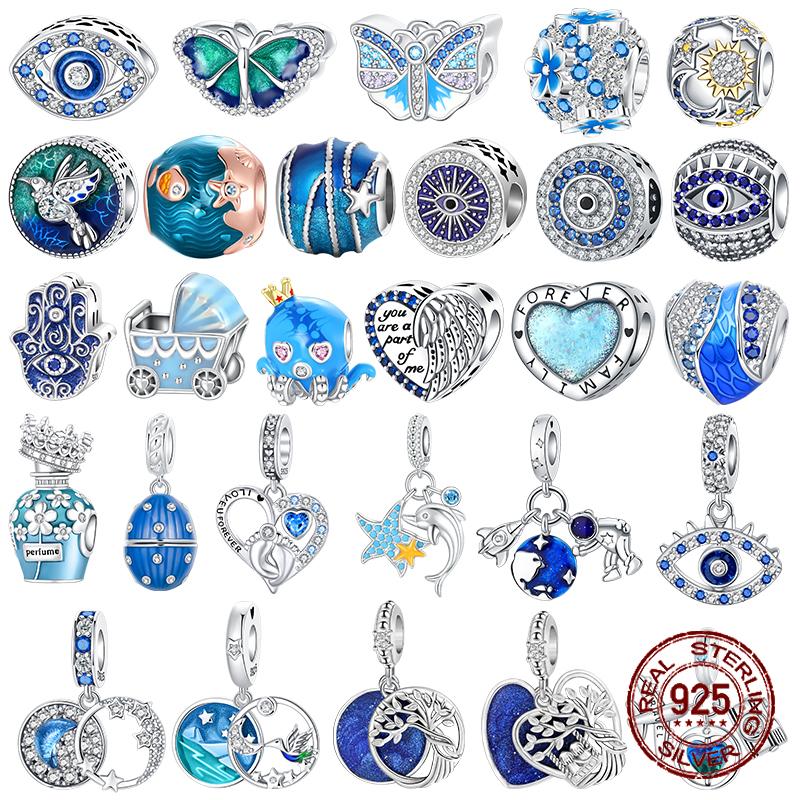 copper Compatible With Authentic Bracelets Charm Jewellery Do It Yourself Blue Clip Bead Charms Galaxy Starry Sky Collection Pendant Moon Dangle