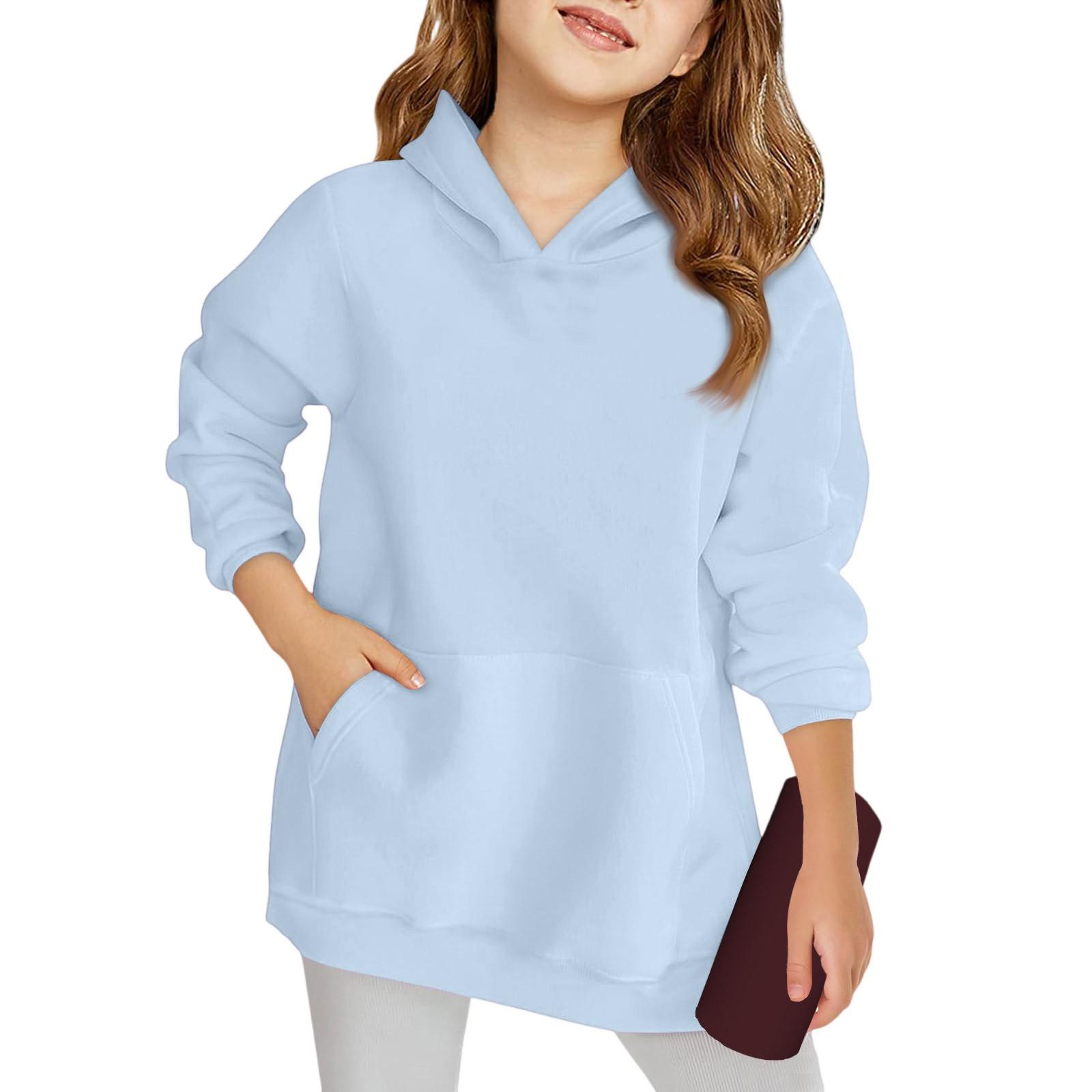 

Winter Boy And Girls Solid Color Long Sleeved Hooded Sweatshirt Tops 140