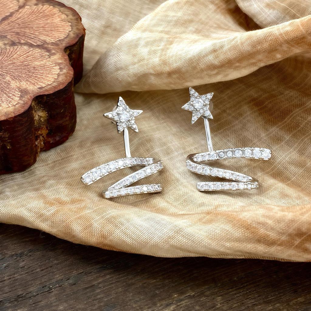 New Fashion High-End Design Shiny Star Stud Earrings - Exquisite Micro-Paved Versatile Ear Jewelry