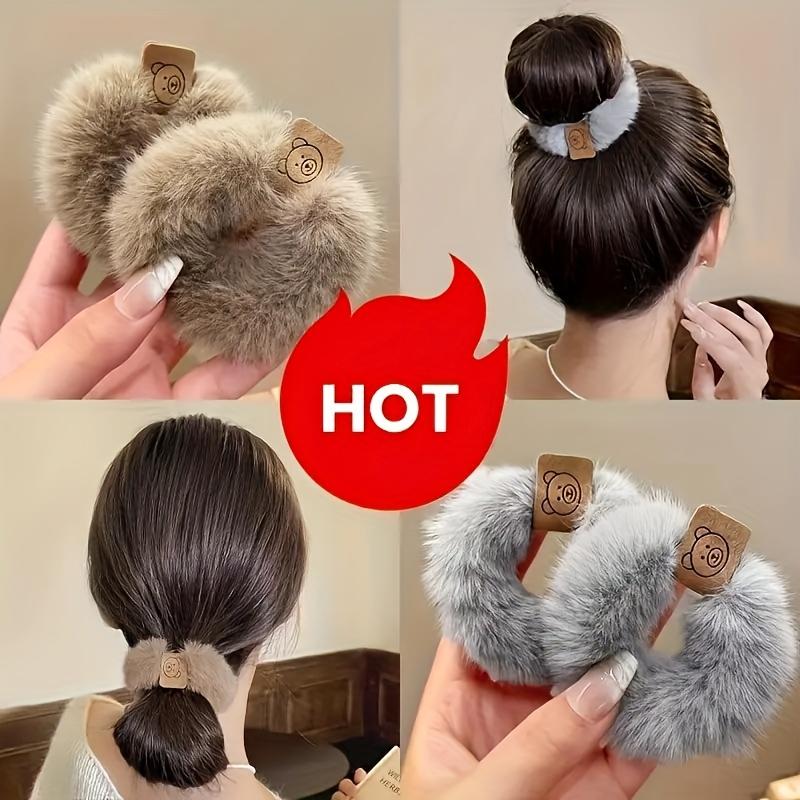 3-piece plush hair bands, soft and elastic hair ties, winter hair ties, high ponytail hair bands, fashionable hair accessories