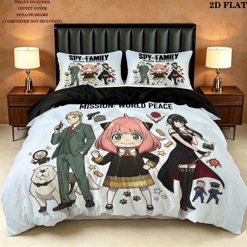 Biancheria da letto con motivo Spy Family Set Copripiumone Federe Regalo di Compleanno per la Casa(1 * copripiumino + 2 * federa, senza nucleo)