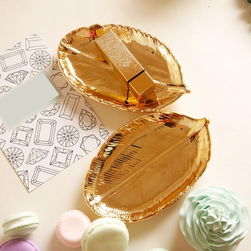 Premium Ceramic Leaf Shape Plate Jewelry Organizers Tray for Dining Table Centerpieces Decors Office Desk Organizers