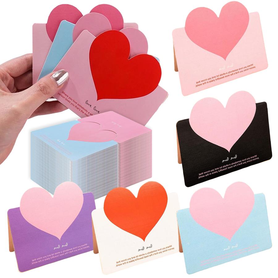10-40PCS Mixed Color LOVE Heart Shape Greeting Card Valentines Day Gift Wedding Invitations Card Romantic Message Card