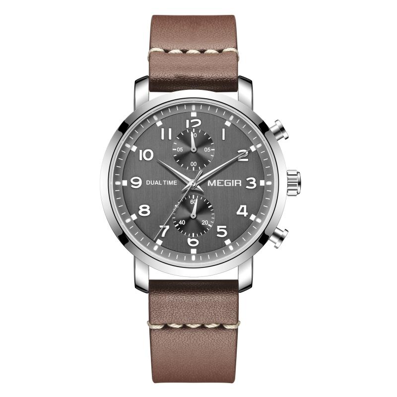 Relojes Hombre Megir 2160 Luxury Chronograph Quartz Watches Custom Logo Leather Men Wrist Watch