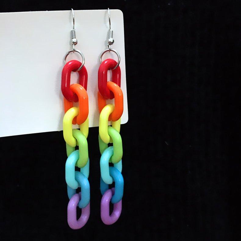 Women Rainbow Chain Earrings Personality Earrings Ear Clips Gift