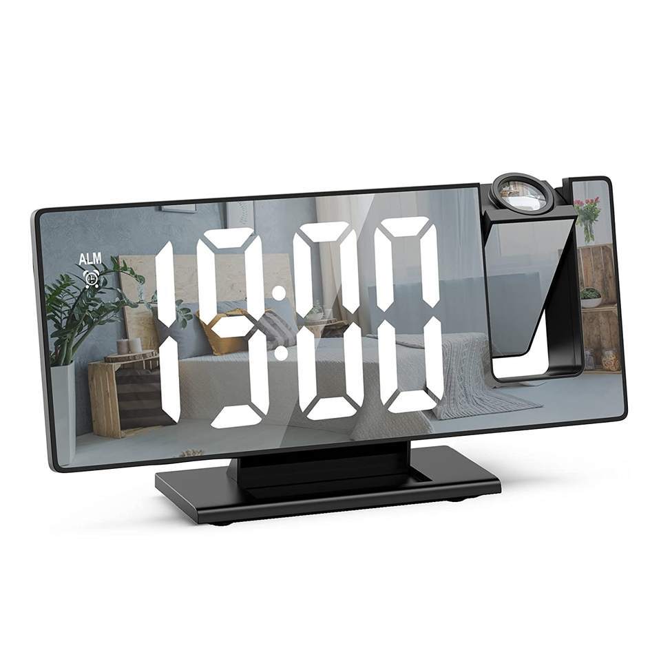 LED Projection Alarm Clock RGB Digital Mirror Clock Curved Screen Desktop Night Light Clocks 1PC