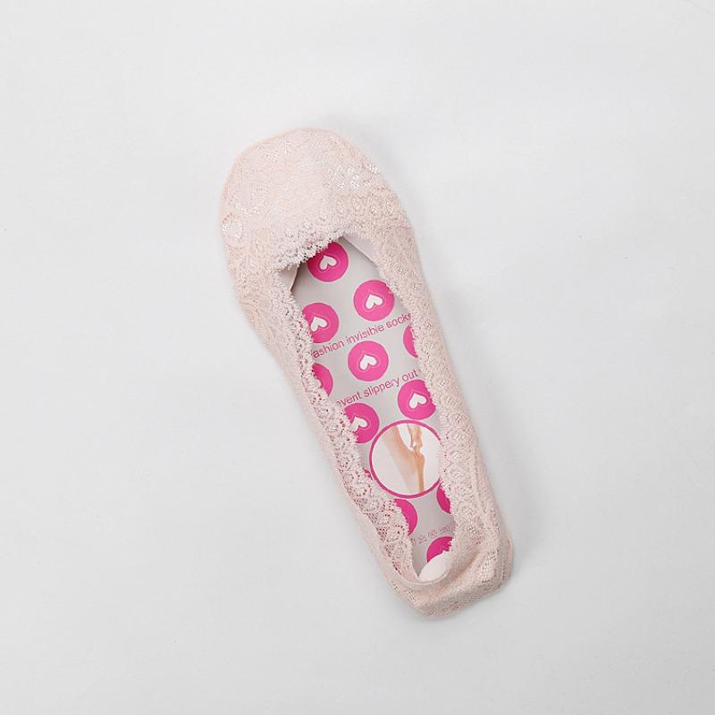 

Женские летние тонкие кружевные нескользящие носки-лодочки с не спадающей пяткой и мелким вырезом 1 pair розовый
