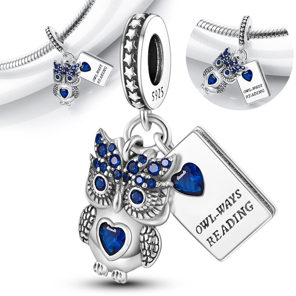

Blue Owl Book-Shaped Pendants Copper Original Beads Fit Original Charms Bracelet Beads Jewelry Gifts For Women