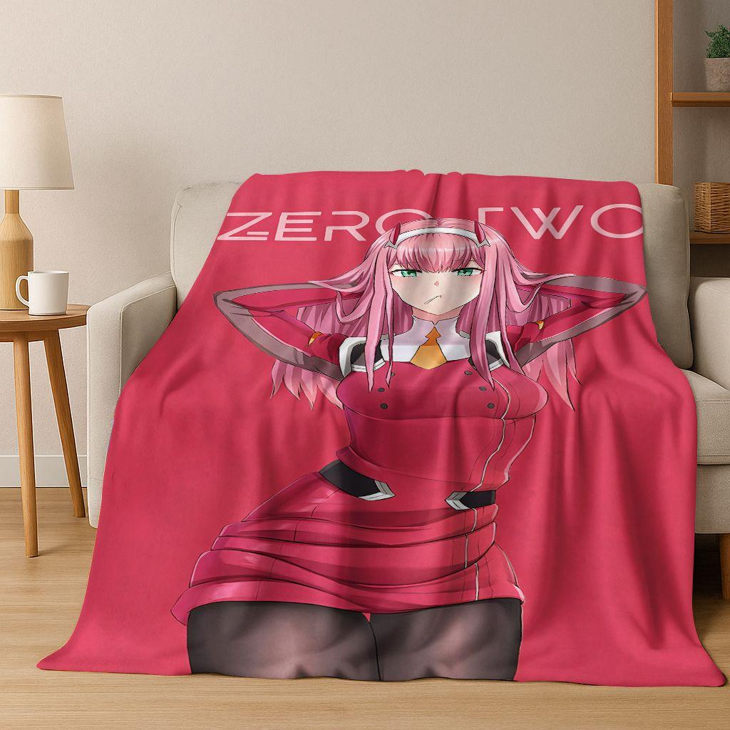 002 Zero Two DARLING in FRANXX Sexy Girl Cartoon Art Flannel Blanket,Cozy Soft Throw Blanket for Home Bedroom Bed Sofa Cover 75x90cm