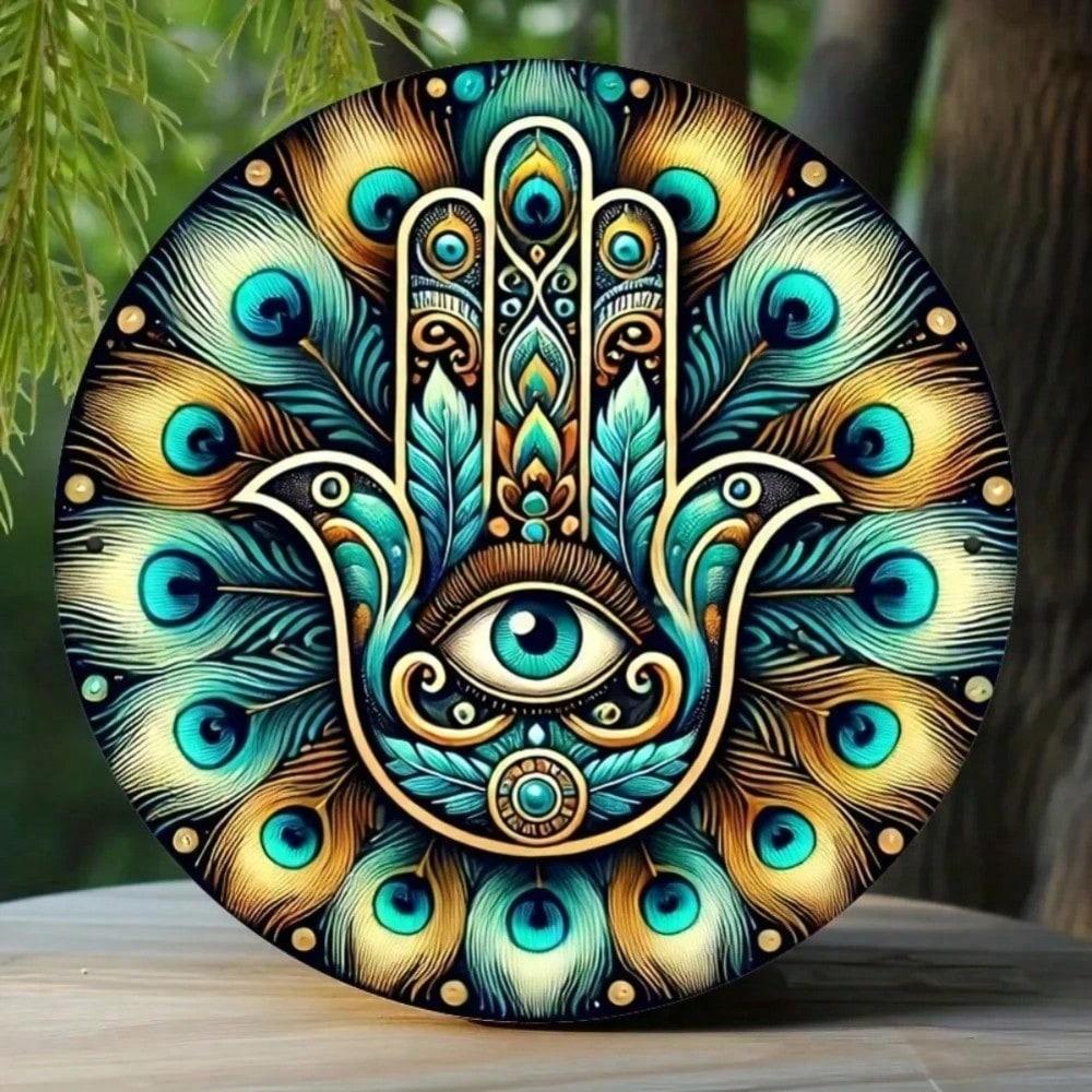 Metal Hamsa Hand Wall Decor Evil Eye Protection Sign Home Art