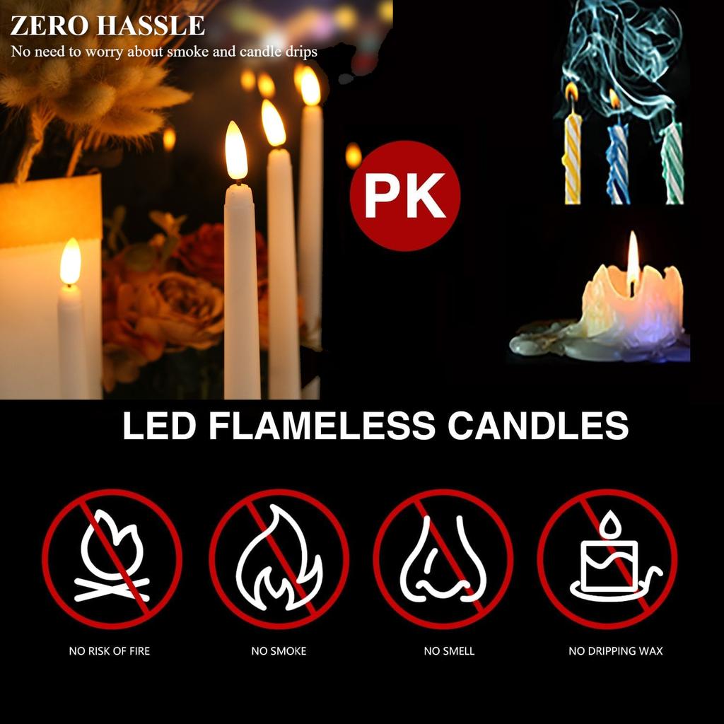 12/48Pcs Flameless Taper Candles Battery Operated LED Candle Flickering Candles Faux Candle Halloween Christmas Wedding Decor