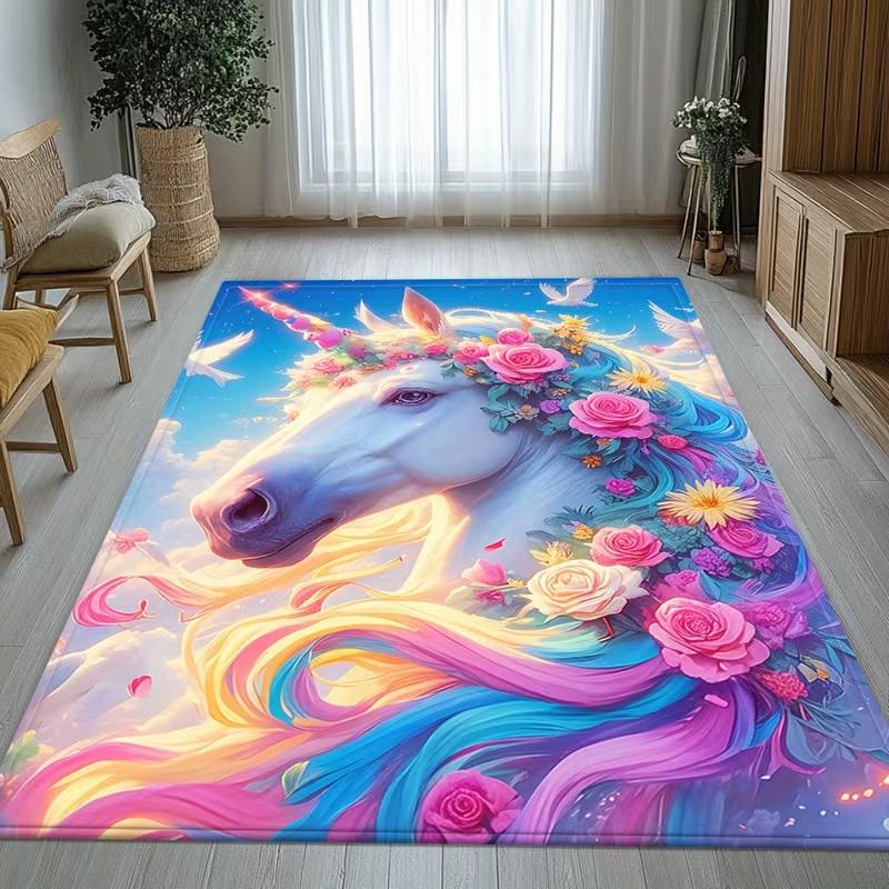 Magical Unicorn Pink Cloud Fantasy Carpet Soft Play Mat for Girls Room Nursery Bedroom Floor Mat Home Decor Rug Gifts