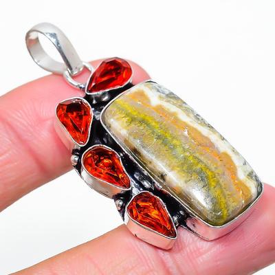 Natural Bumble Bee Jasper,Garnet Gemstone 925 Sterling Silver Pendant 2.09" F2f26
