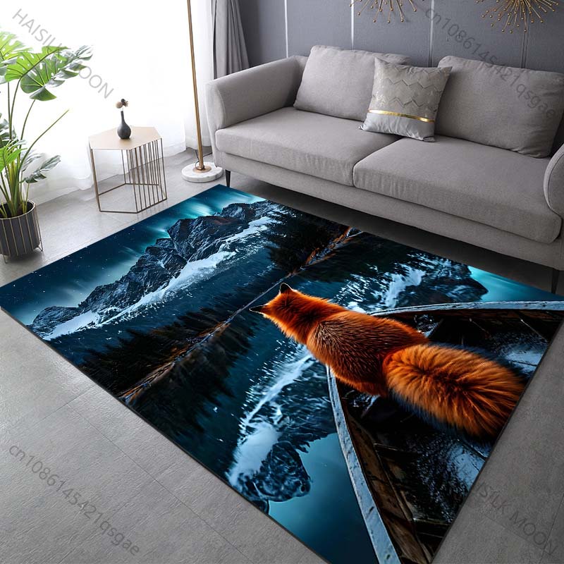 Snow Mountain Fox Carpet for Living Room Bedroom Bathroom Mat Creative Doormat Sofa Table Home Decor Area Rug Luxury Gift