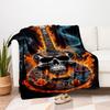 Flaming Skull Guitar Art Print - Musician GiftBlanket Flannel Throw Blanket for Sofa, Bed, Travel, Camping, Office
