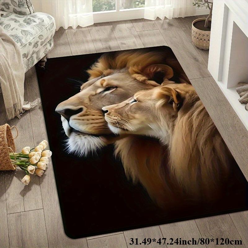 Flanelowa Drukowana Dywanik dla Pary Lwów Wzór Sztuki Dzikiej Przyrody Miękki Dywanik Podłogowy z Polarowego Runo Dywan do Salonu Zwierzęcy Motyw Wystrój Domu Unikalne Dywaniki