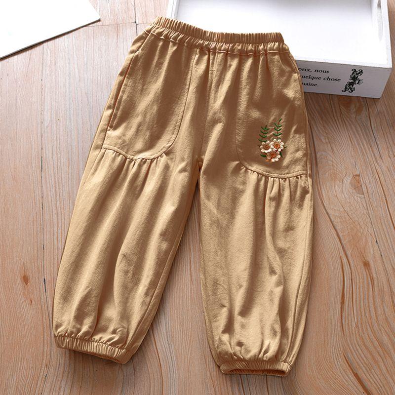 

Новые летние спортивные штаны для девочек, повседневные штаны для девочек, детские штаны с завязками на щиколотках, тонкий дизайн 110 темно-коричневого