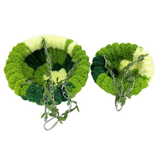 Hanging Parrot Nest Birdcage Plush Birds Bed with Leaves Hook Indoor Green Breeding Nest for Parakeet Conure Budgie Cockatiel Lovebird