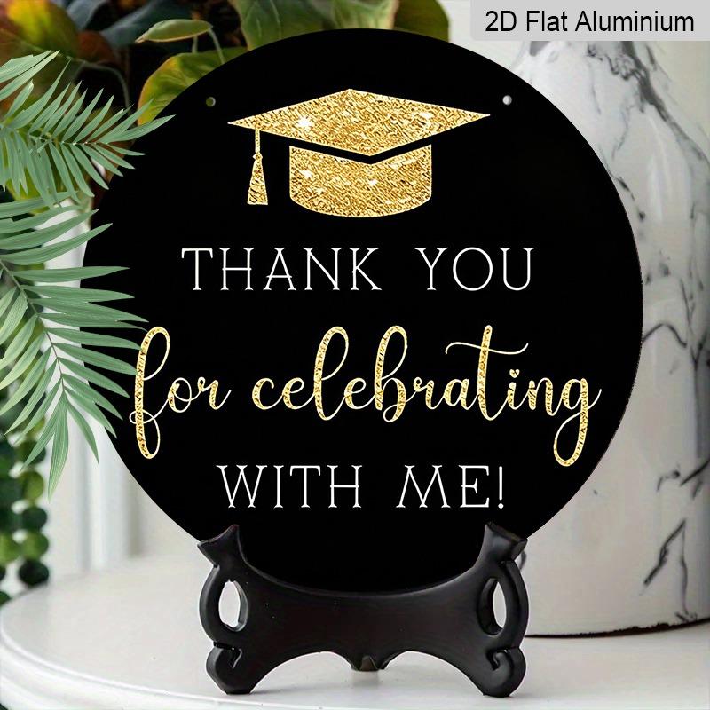 2D Flat Retro Aluminum Wall Stickers In Various Sizes, Graduation-themed Thank-you Decorations, Black and Gold Minimalist Style, Perfect for Home