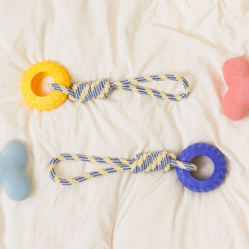 [Pet] Yellow Blue Round Rope Ball