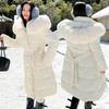 European and American big fur collar waist long down cotton clothes women's knee slim fit thickened warm winter versatile jacket