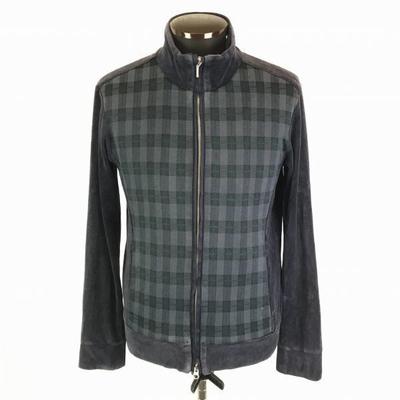 High Street Back Velour Full Zip Blouson Men M Navy Check Outerwear Coat Jacket Torma(USED)