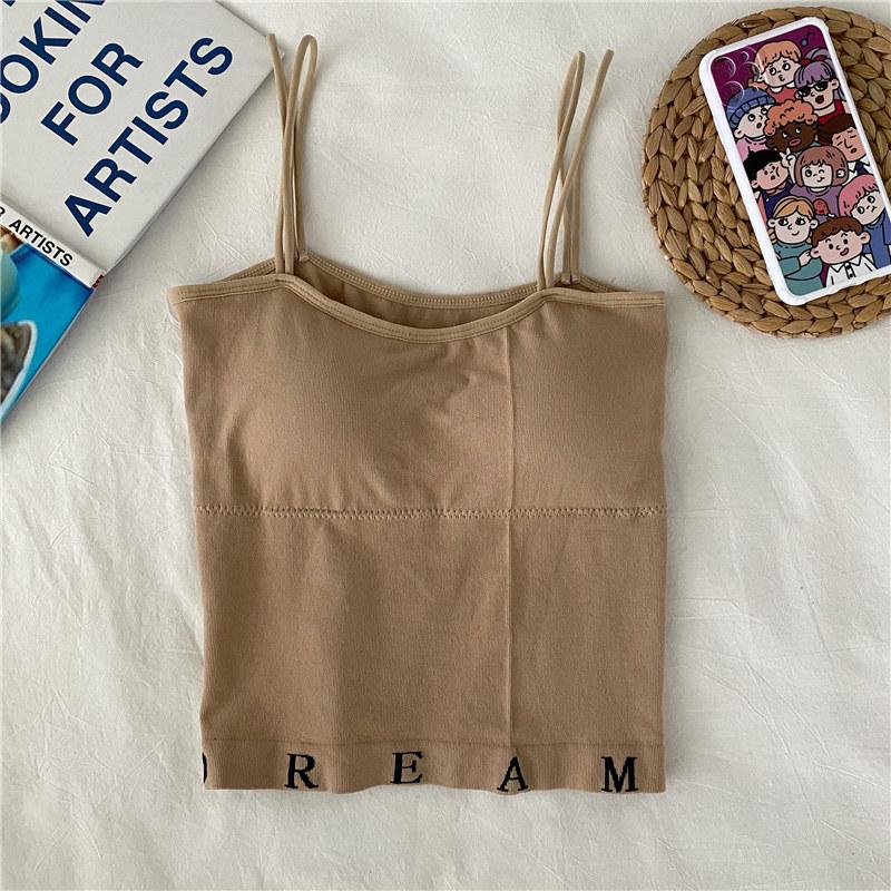 Spring and Summer New Hong Kong Taste Beautiful Back Slim Body All Wear Thin Short Letter Strap Small Vest
