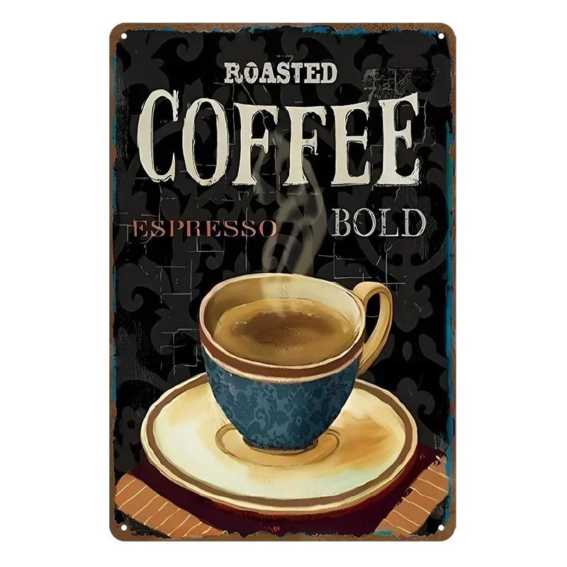 Hisun Tin Sign HD Tin Sign Vintage Coffee House Wall Decor Retro Coffee Shop Espresso Metal Poster for Kitchen Cafe Bar