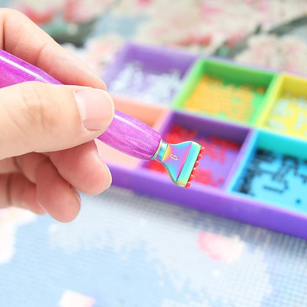 Glitter Resin Diamond Painting Pen Kit with 6 Metal Tips 6 Wax Blocks and Storage Box for 5D Diamond Art Rhinestone Crafts and DIY Projects