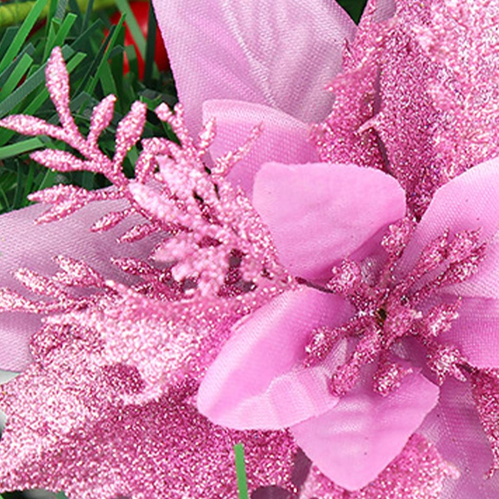 Glitter Poinsettia 5.5 Inch Artificial Flower Christmas Clip Stem Christmas Tree Ornaments For Wedding Party Wreath Decoration