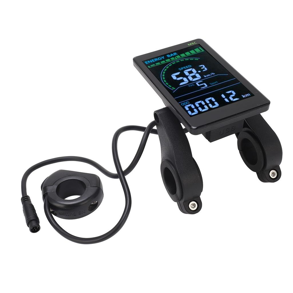 M6C Electric Bike LCD Display Meter ABS Electric Bike Display Screen Control Panel with 6 Pin Waterproof Cable