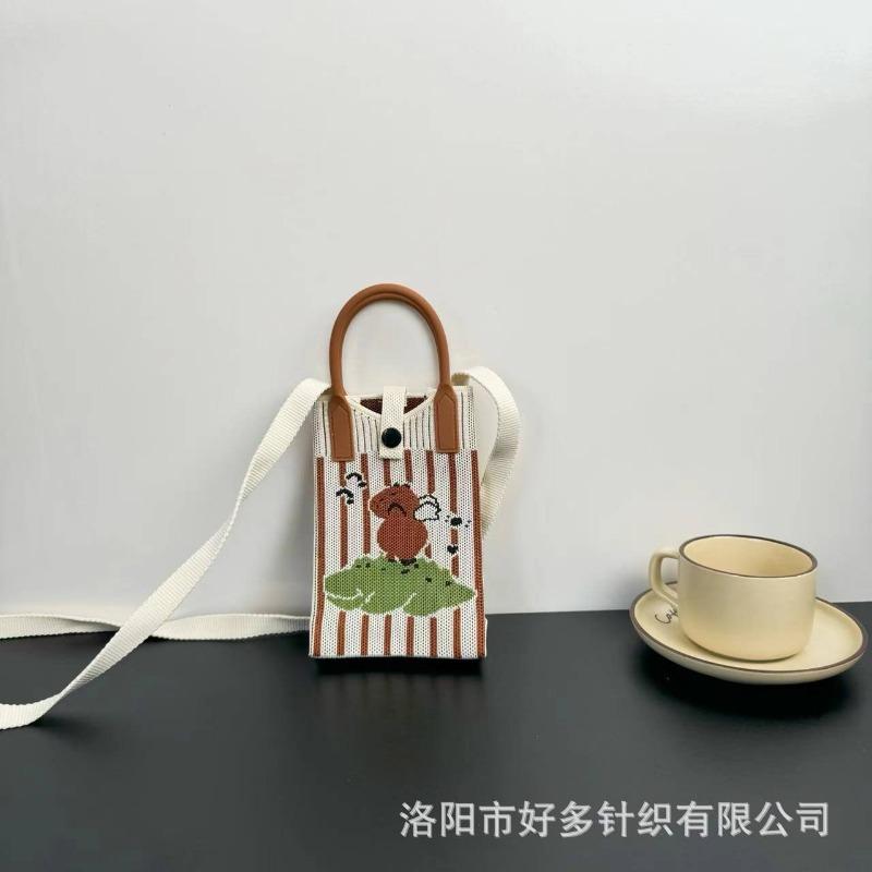 Premium Sense Ns Mobile Phone Bag New Cartoon Knitted Bag Dopamine Niche Versatile Messenger Shoulder Bag Handbag