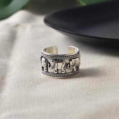 Retro Elephant Wide Ring For Women Men Zinc Alloy Color Vintage Ethnic Style Open Ring Punk Gothic Accessories Designer Zircon Gift