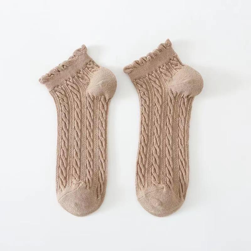 Femme Est Été Mince Dégradé Uni Coton Simple Doux Mignon Chaussettes Confortable Bord Oreille de Bois Vêtement Mode Lolita