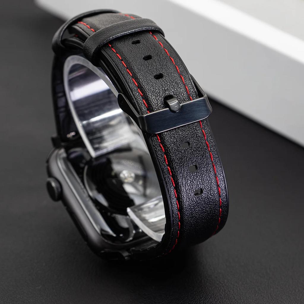 Leather Strap for Apple Watch Band Ultra 2 49mm 46mm 44mm 45mm 42mm 41mm 40mm Bracelet for Iwatch Series 10 9 8 7 6 5 4 Correas