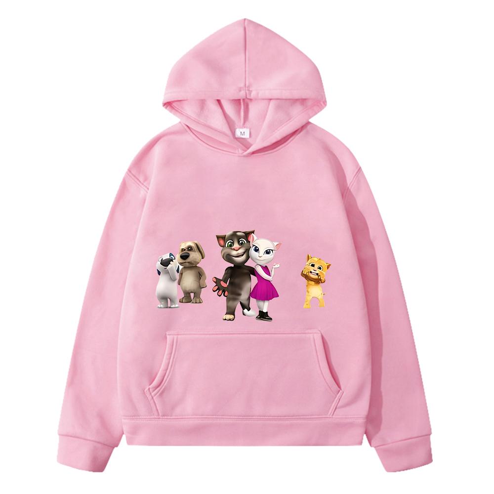 

Christmas Autumn Kawaii hoodies Talking tom cat print anime hoodie Fleece sweatshirt y2k sudadera boys jacket pullover kids clothes girls 130 рожевий