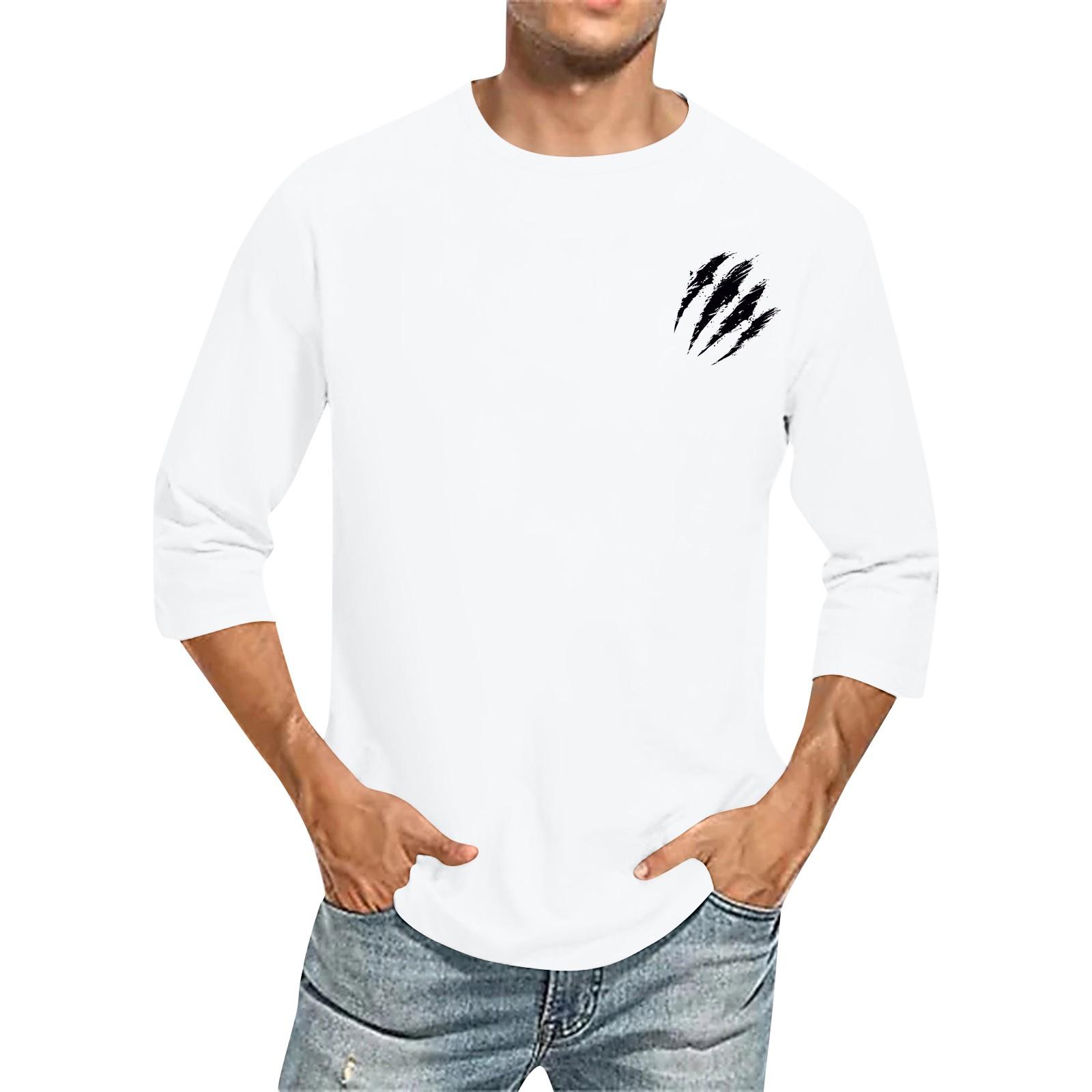 

Мужская повседневная и модная футболка с принтованным воротником и рукавами три четверти XL белый