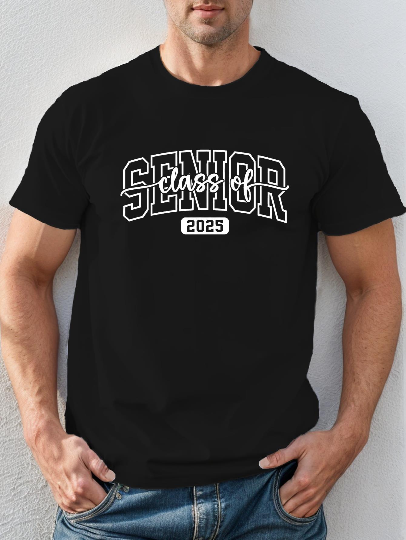 2025 Senior Edition Graphic T-shirt - Black Casual Short Sleeve Crew Neck Tee with SENIOR 2025 Print L