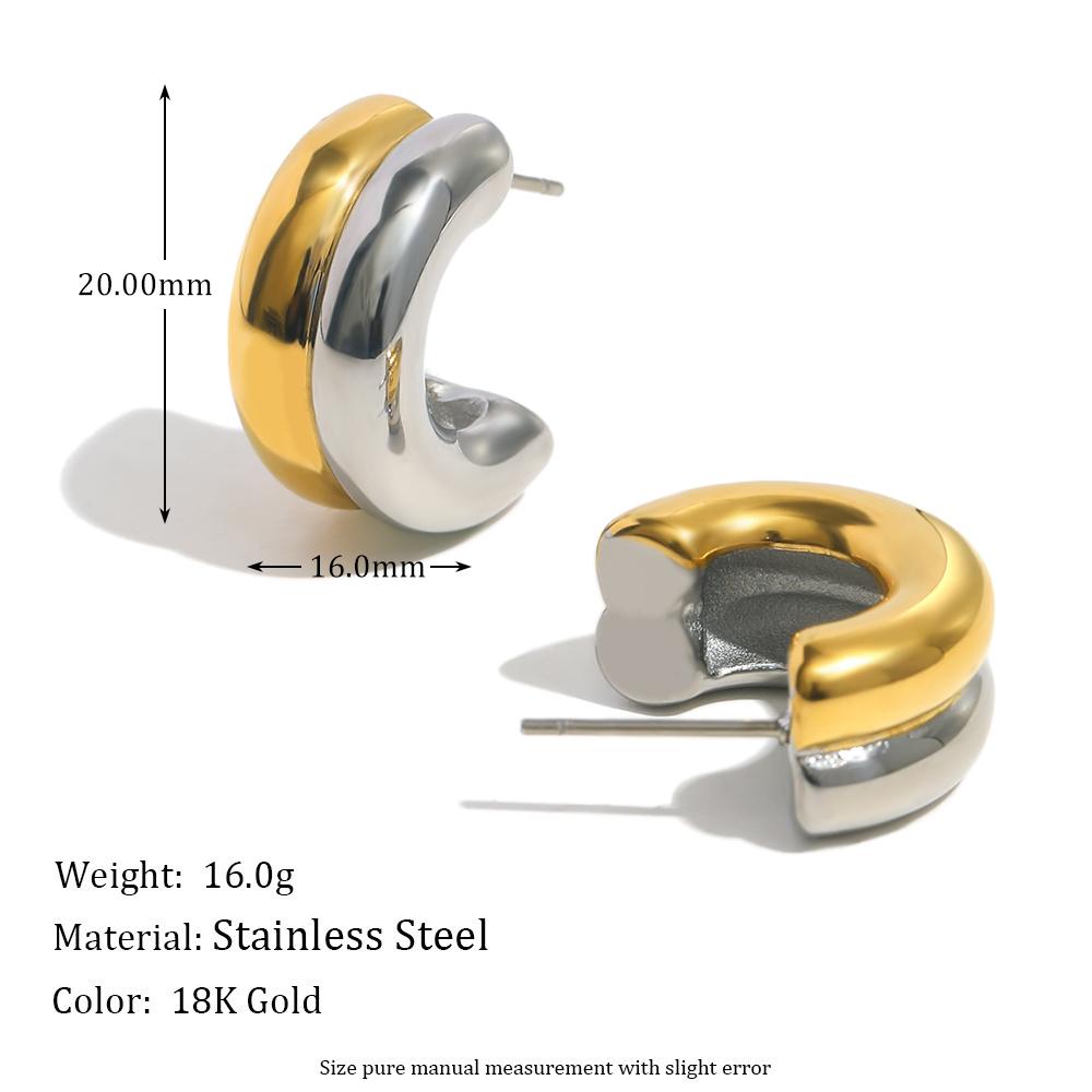 

MamacitaSlay Unique Stainless Steel Two Color C-shaped Stud Earrings Party Trendy Waterproof Jewelry Women s Minimalist Gift