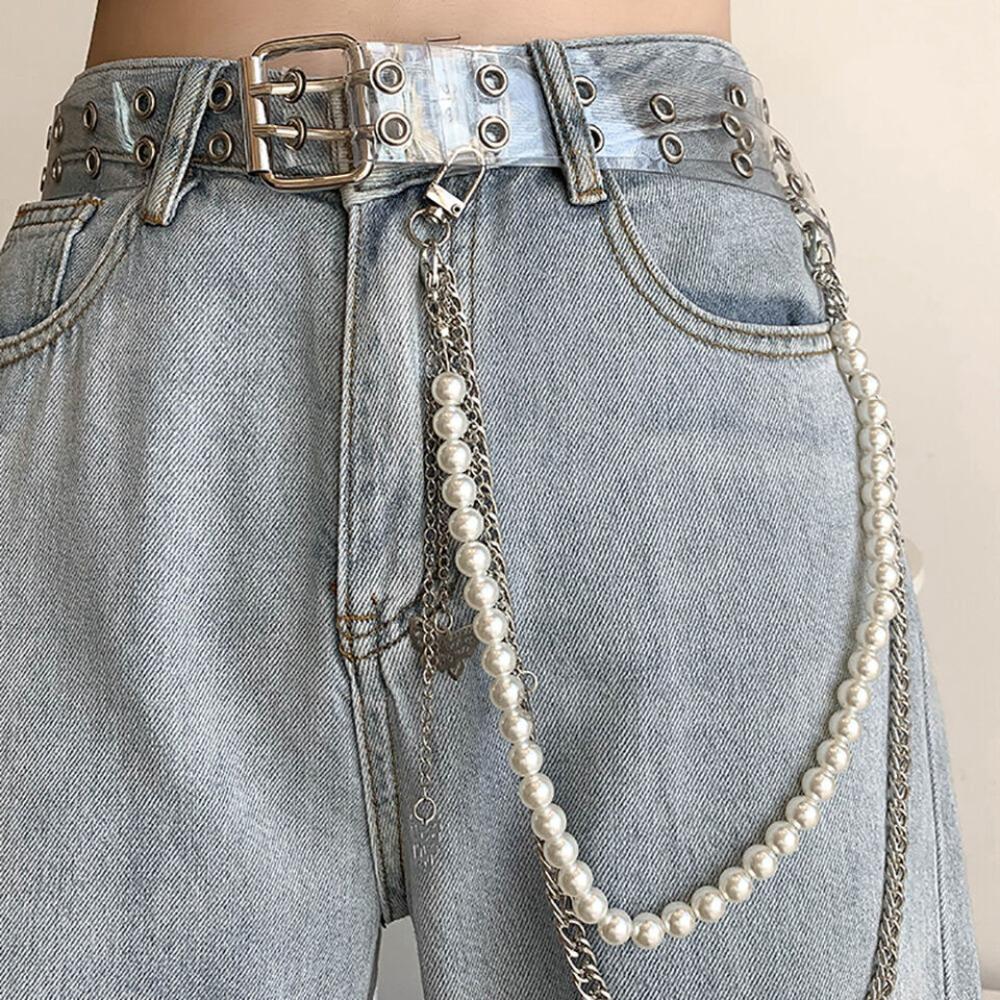 Hip Hop Style Butterfly Pendant Pants Chain Retro Style Multi Layer Pearls Jeans Chain Waist Chain Jewelry Metal